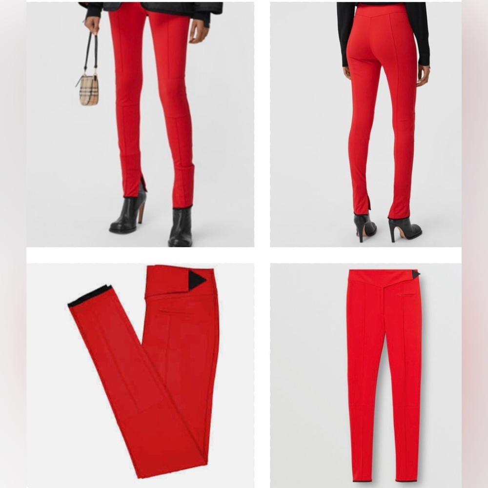 BURBERRY BRIGHT RED LEGGINGS WITH BLACK DETAILING CLOSURE & CUT OUT ZIPPERS - Picture 4 of 12